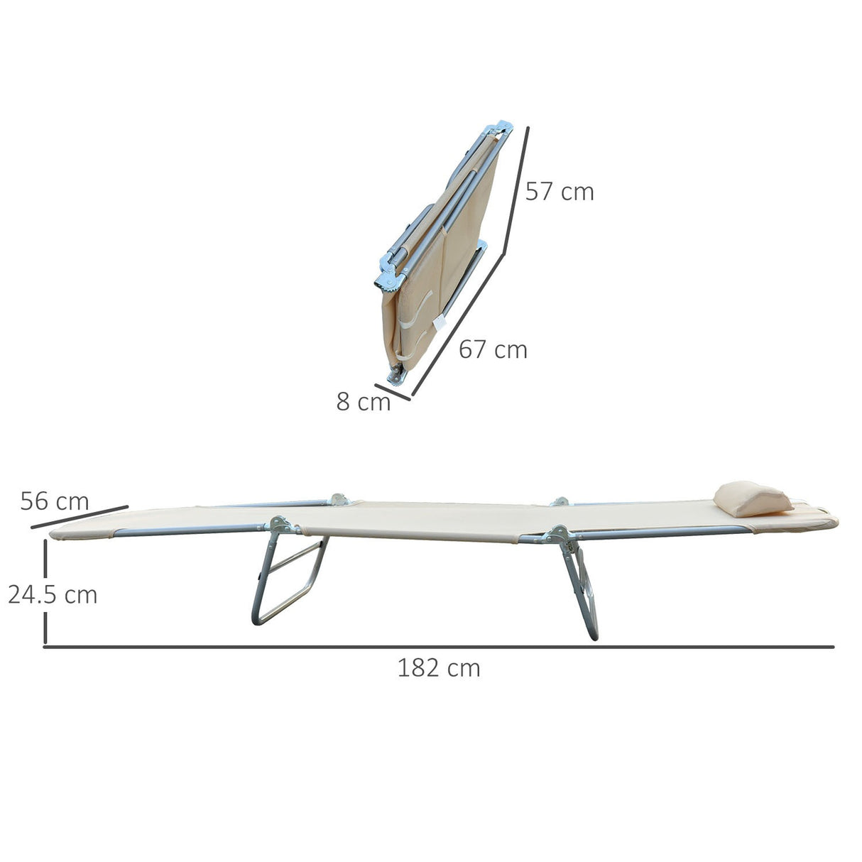 easycomfort easycomfort set 2 lettini prendisole pieghevoli con schienale reclinabile a 4 livelli metallo e tessuto a rete beige