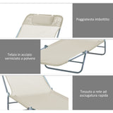 easycomfort easycomfort set 2 lettini prendisole pieghevoli con schienale reclinabile a 4 livelli metallo e tessuto a rete beige