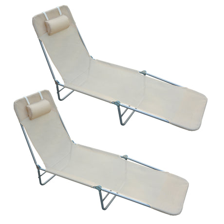 easycomfort easycomfort set 2 lettini prendisole pieghevoli con schienale reclinabile a 4 livelli metallo e tessuto a rete beige