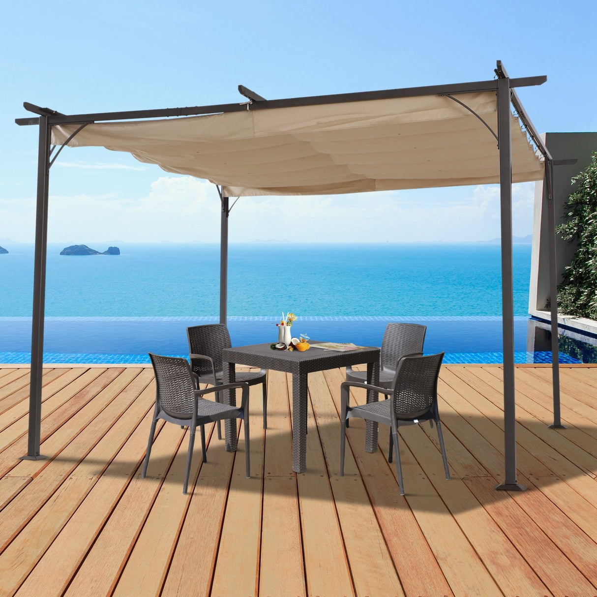 easycomfort easycomfort gazebo pergola da giardino parasole retraibile cornice nera tendale beige 350 x 350 x 230cm ean 8055776912202