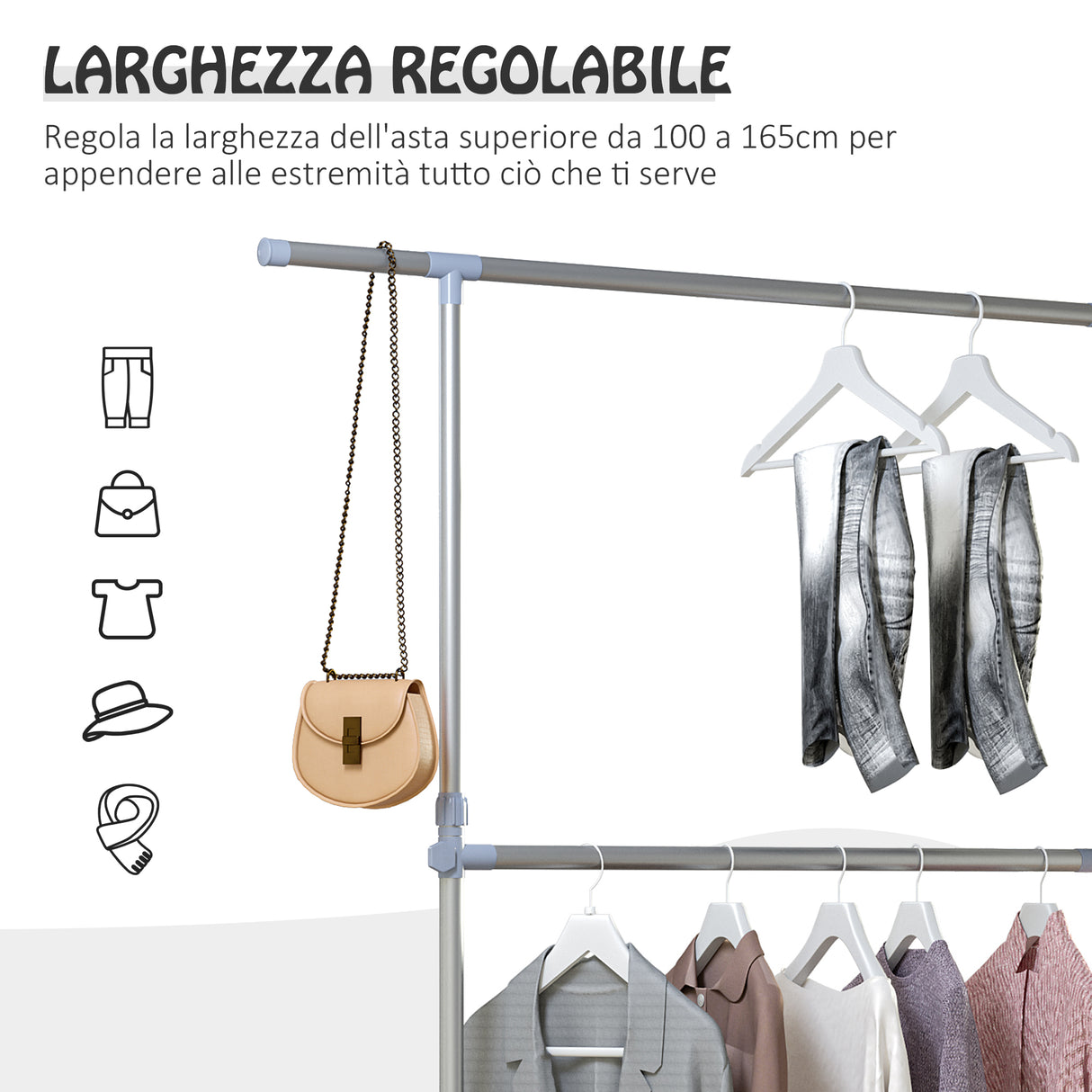 easycomfort easycomfort stender appendiabiti con altezza ed estensione regolabili 4 ruote girevoli acciaio inox e abs 165x48x180cm