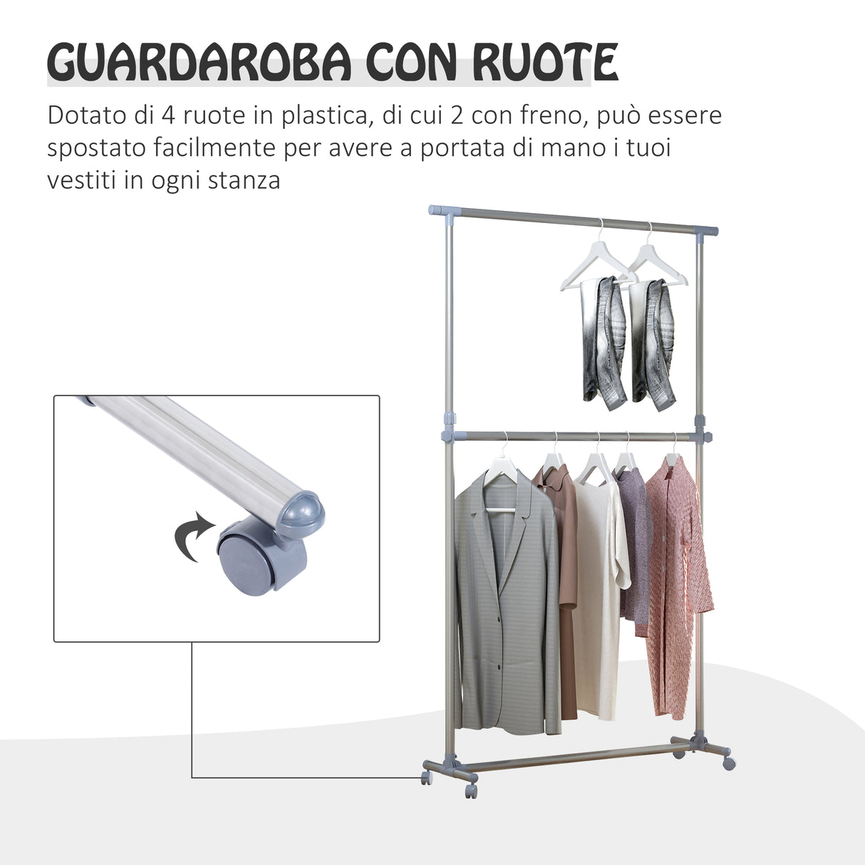 easycomfort easycomfort stender appendiabiti con altezza ed estensione regolabili 4 ruote girevoli acciaio inox e abs 165x48x180cm