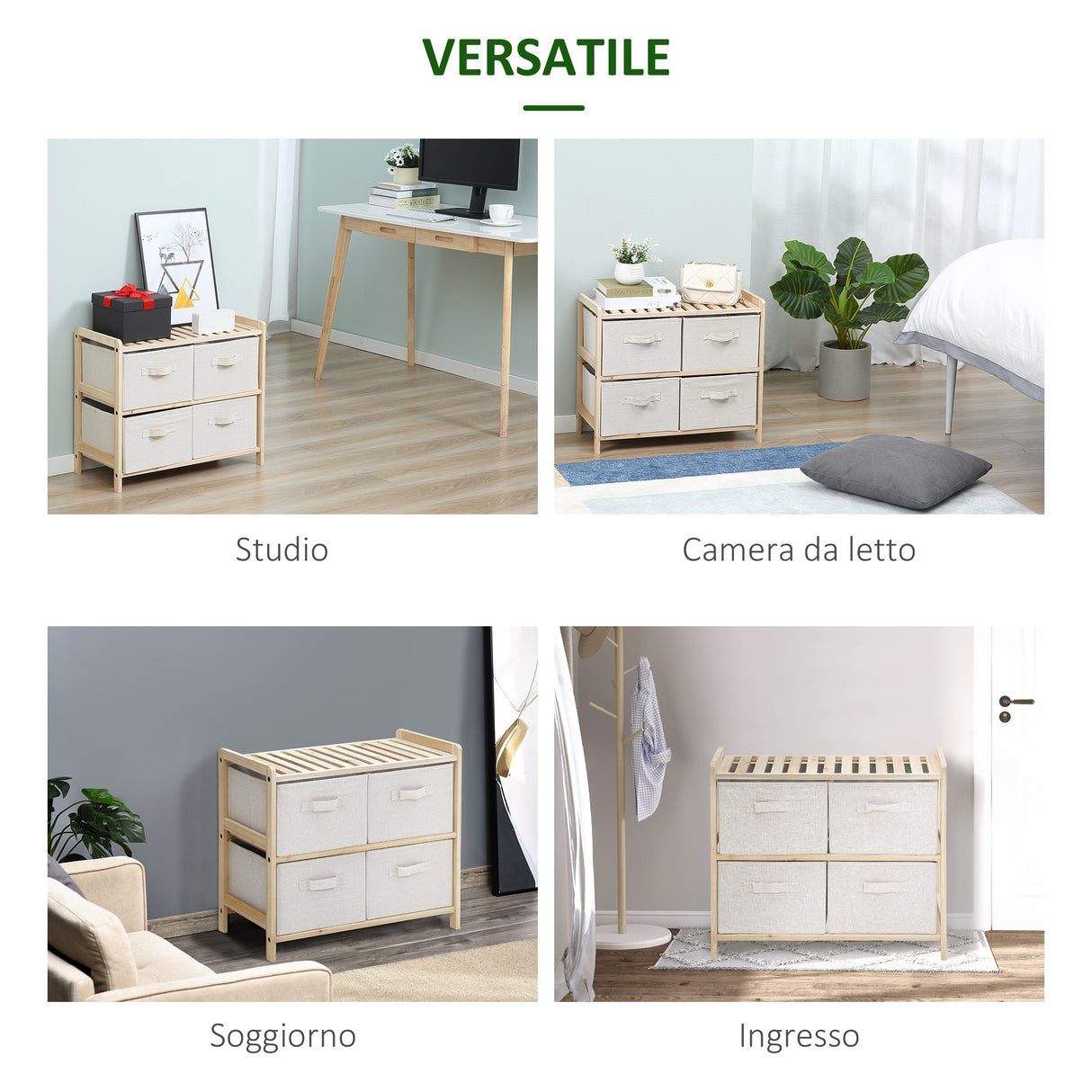 easycomfort easycomfort cassettiera con 6 cassetti in tessuto pieghevoli ed estraibili 59x28x70cm legnobeige