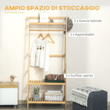 easycomfort easycomfort appendiabiti in legno di bambu da terra con ripiani 70x42x164cm colore legno