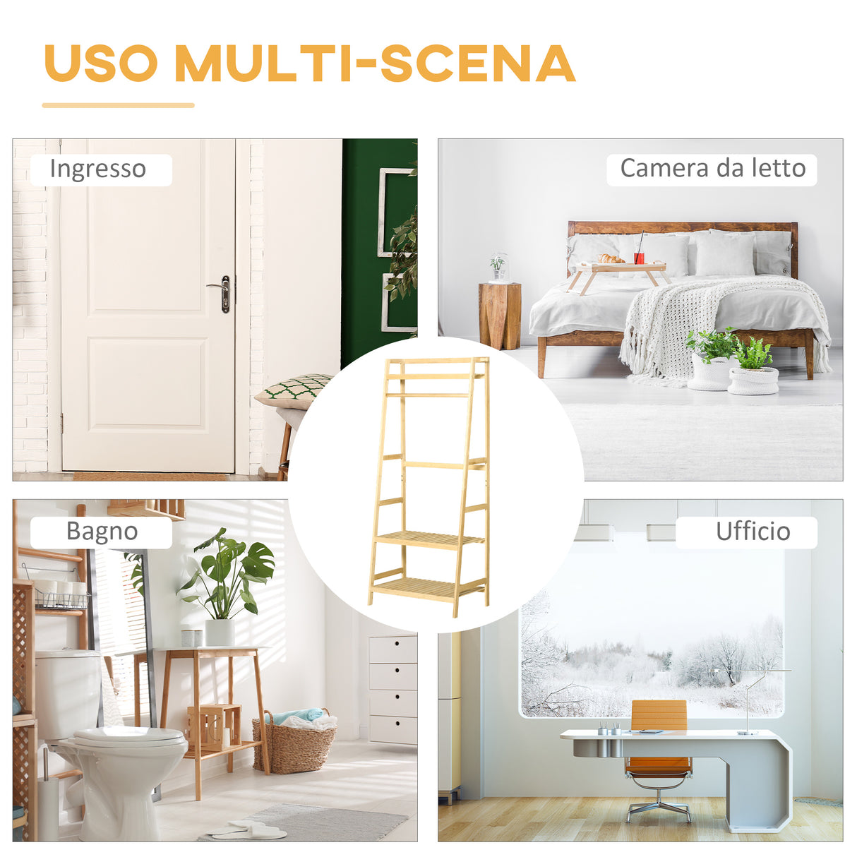 easycomfort easycomfort appendiabiti in legno di bambu da terra con ripiani 70x42x164cm colore legno