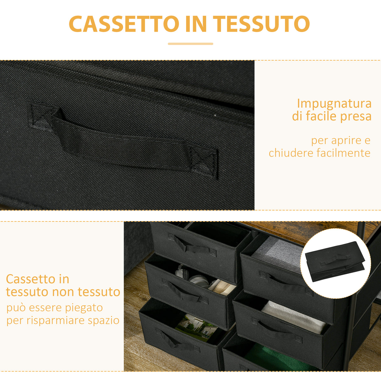 easycomfort easycomfort appendiabiti da terra con mobile da 6 cassetti in tessuto e ripiano aperto 63 5x40x172 5 cm nero e marrone
