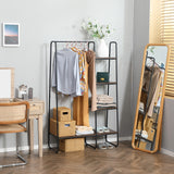 easycomfort easycomfort appendiabiti da terra stile industriale con barra e 5 ripiani in legno e acciaio 101x39x160cm