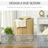 easycomfort easycomfort cesto portabiancheria a 2 sezioni 2 coperchi e capacita 100l con sacca interna removibile 62 5x37x60 5 cm