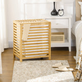 easycomfort easycomfort cesto portabiancheria a doghe in bambu e tessuto con coperchio e sacca rimovibile 50x36x60 cm