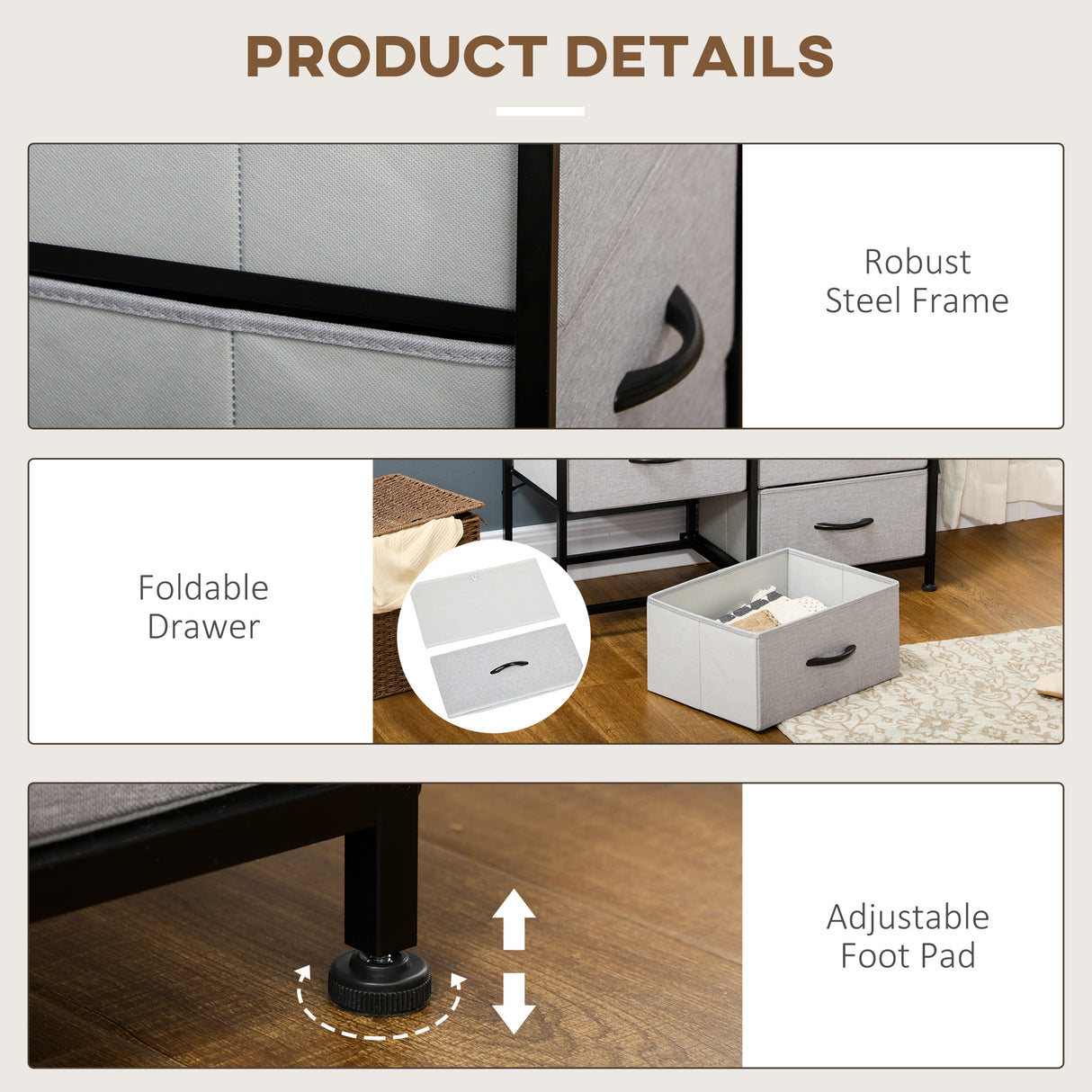 easycomfort easycomfort cassettiera 6 cassetti in tessuto rimovibili in legno e acciaio stile industriale 80x30x62 5cm