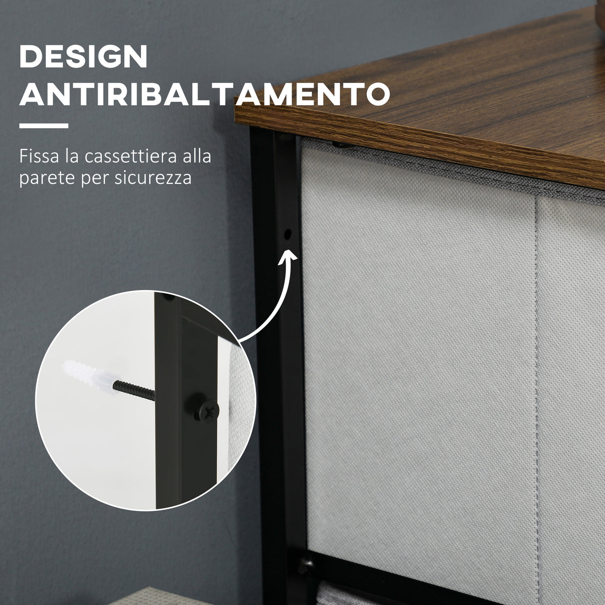 easycomfort easycomfort cassettiera 8 cassetti in tessuto rimovibili in legno e acciaio stile industriale 80x30x81 5cm