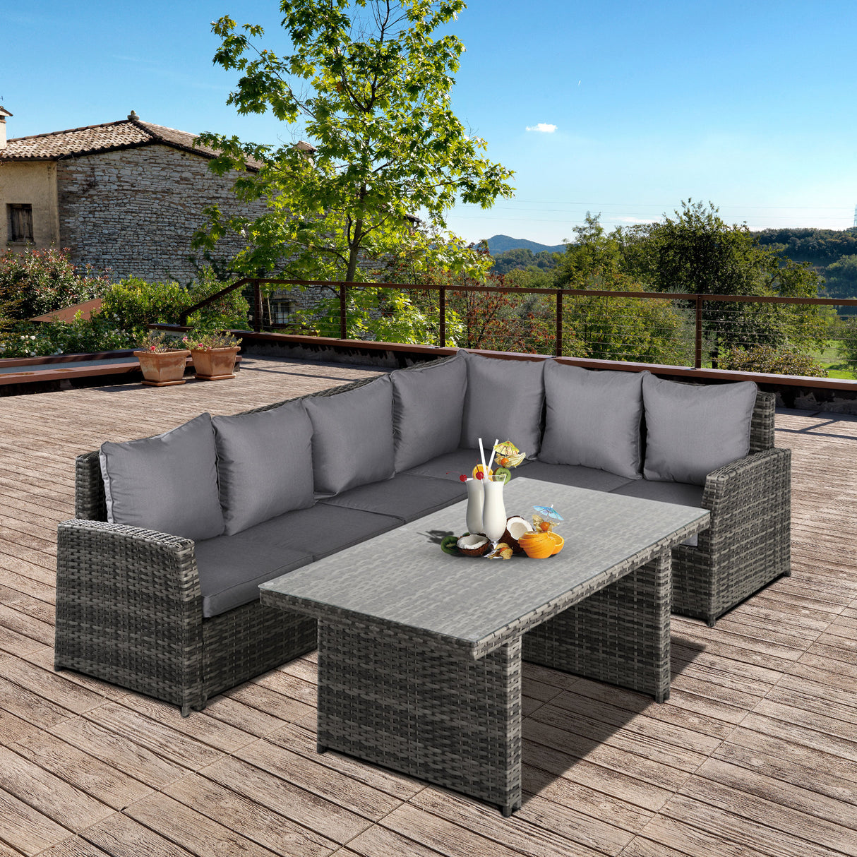 easycomfort easycomfort salotto da giardino con 2 divani e tavolo in pe rattan grigio