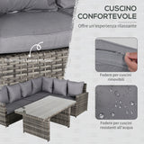 easycomfort easycomfort salotto da giardino con 2 divani e tavolo in pe rattan grigio