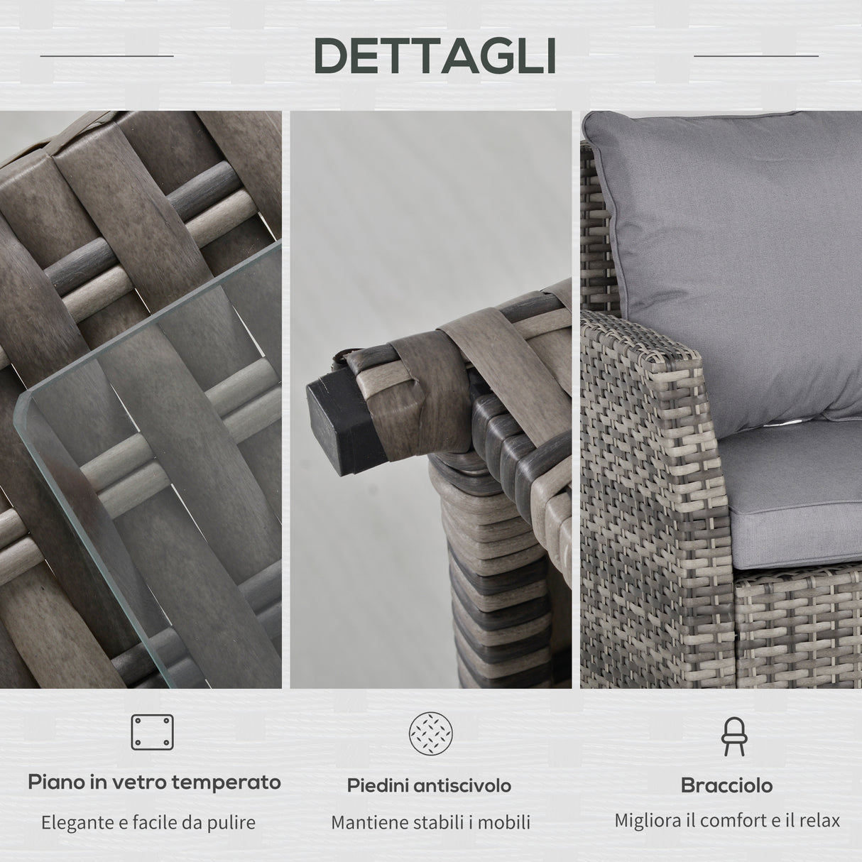 easycomfort easycomfort salotto da giardino con 2 divani e tavolo in pe rattan grigio