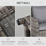 easycomfort easycomfort salotto da giardino con 2 divani e tavolo in pe rattan grigio
