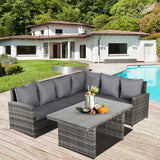 easycomfort easycomfort salotto da giardino con 2 divani e tavolo in pe rattan grigio