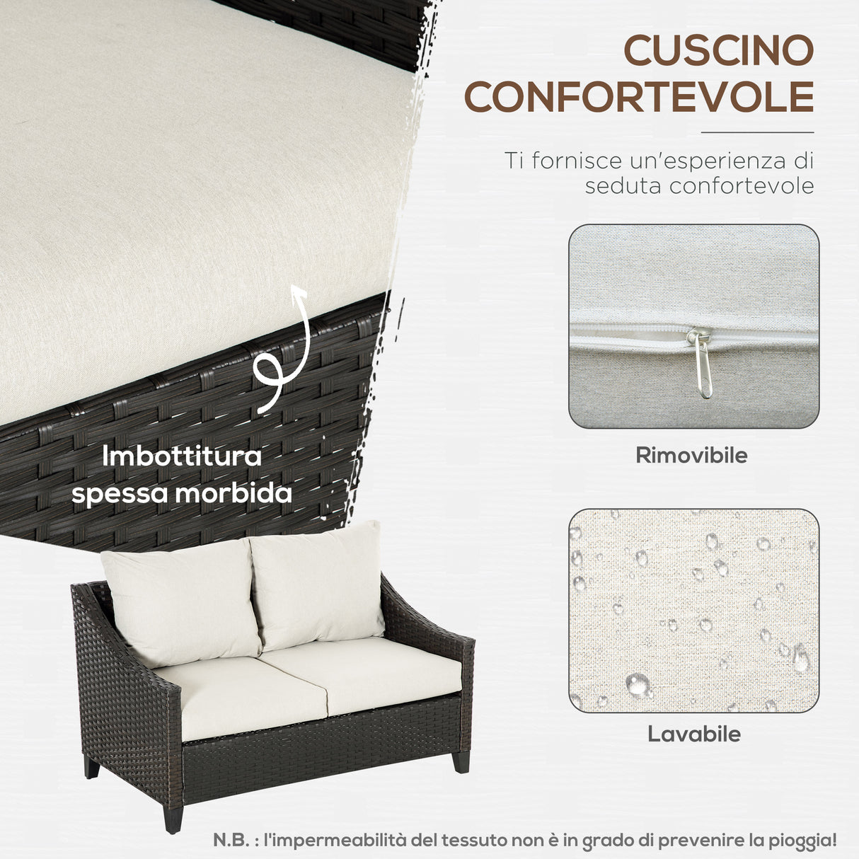 easycomfort easycomfort divano da giardino 2 posti in rattan pe divano da esterno con cuscini imbottiti e piedini regolabili 132x70x74cm marrone