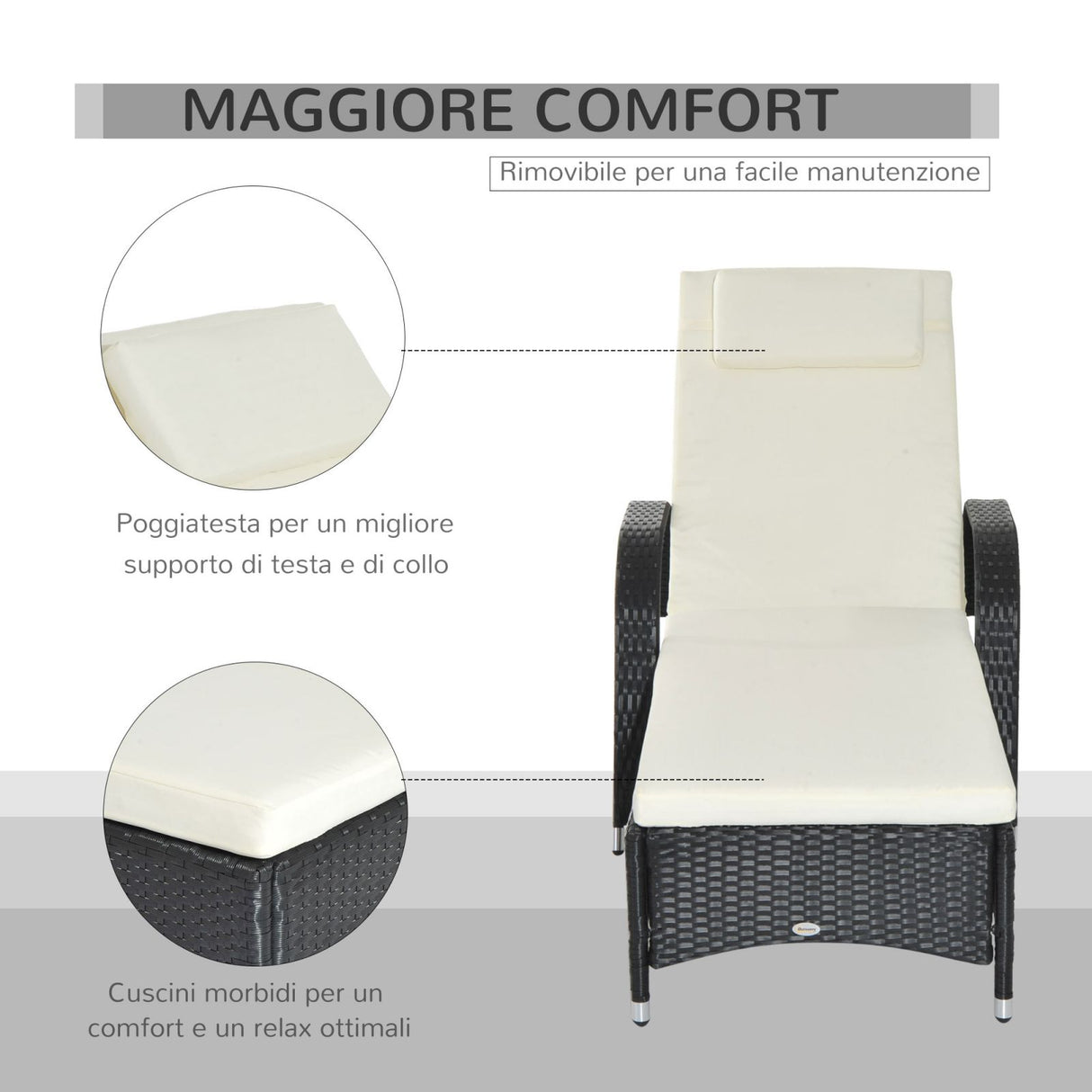 easycomfort easycomfort lettino sdraio reclinabile in pe rattan con materassino imbottito e ruote nero ean 8055776913070