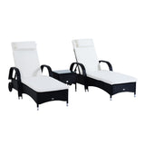 easycomfort easycomfort set 2 sdraio lettino prendisole in rattan con materassino imbottito e tavolino nero