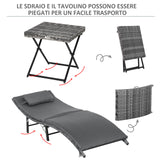 easycomfort easycomfort lettini prendisole richiudibili con cuscini rimovibili e tavolino pieghevole set 3 pz in rattan grigio