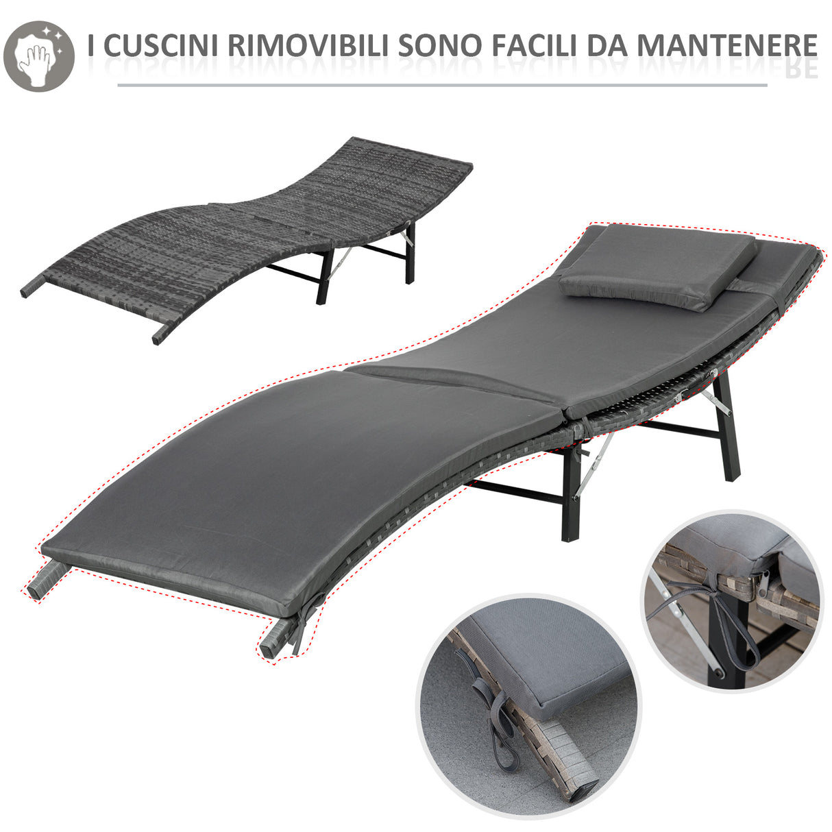 easycomfort easycomfort lettini prendisole richiudibili con cuscini rimovibili e tavolino pieghevole set 3 pz in rattan grigio