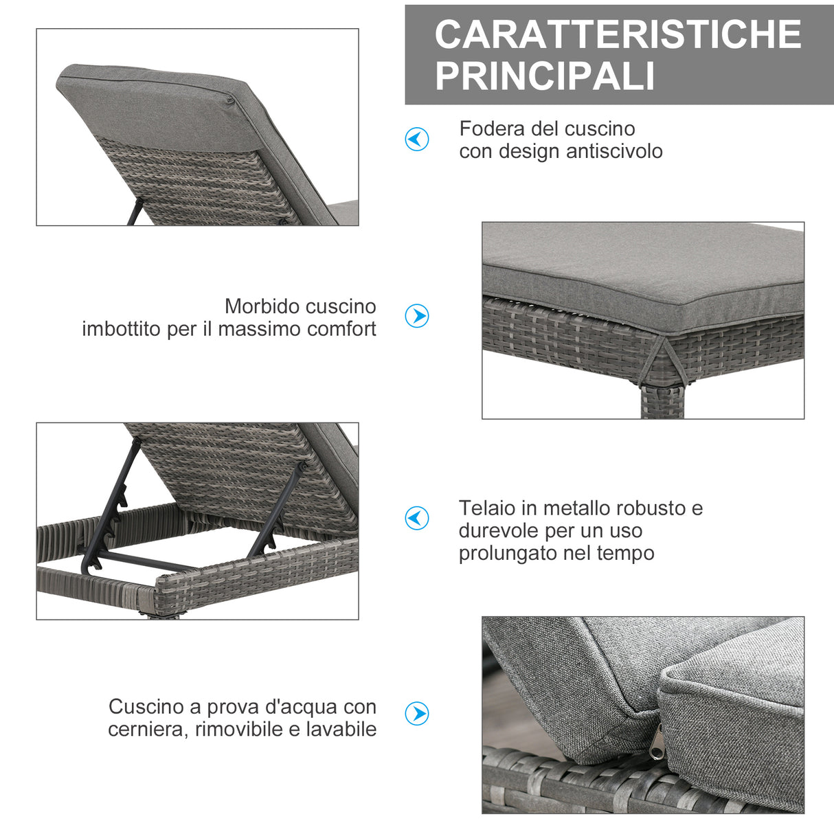 easycomfort easycomfort set 2 sdraio da giardino in pe rattan con cuscino imbottito grigio ean 8055776914077