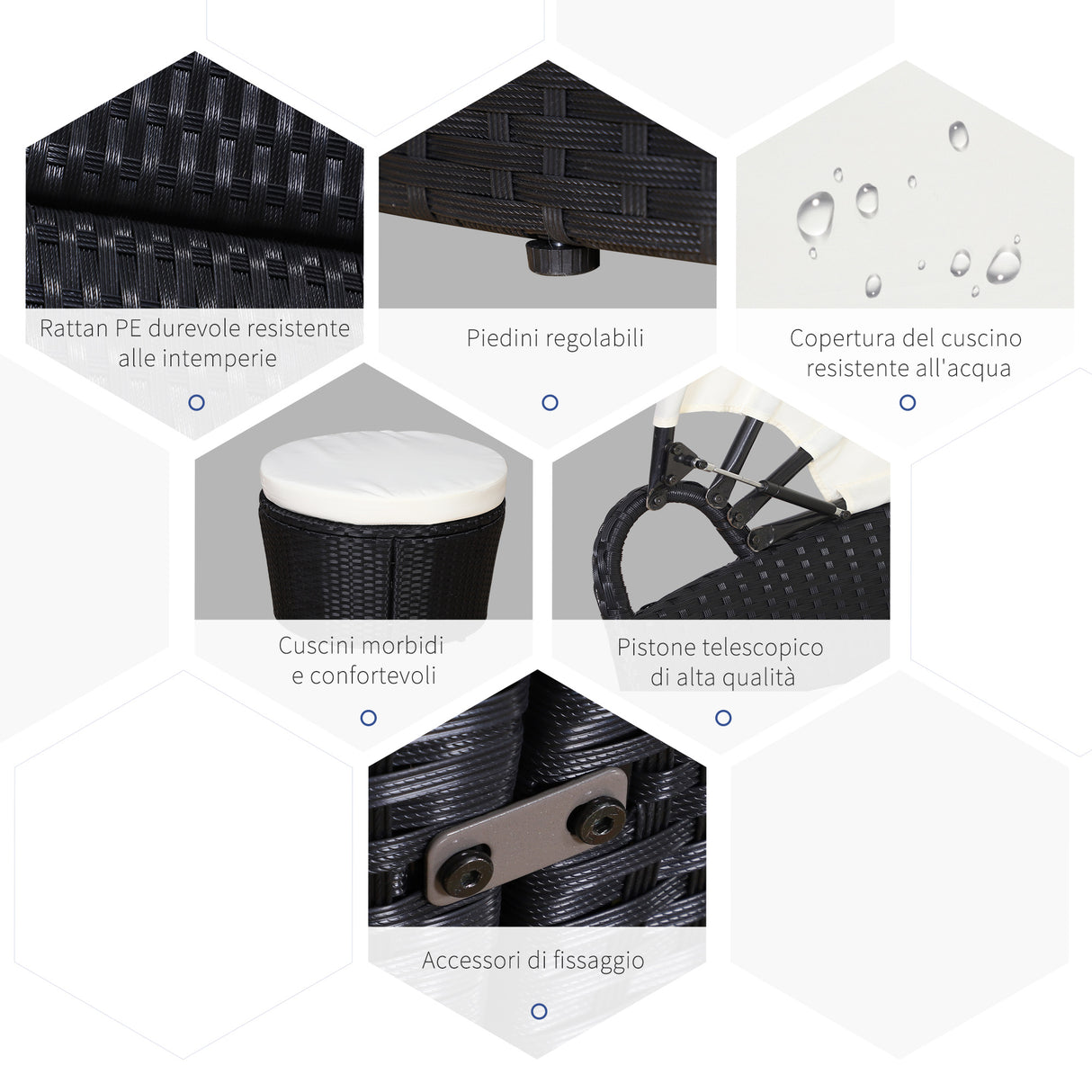 easycomfort easycomfort set componibile divano circolare da esterno in pe rattan nero e beige