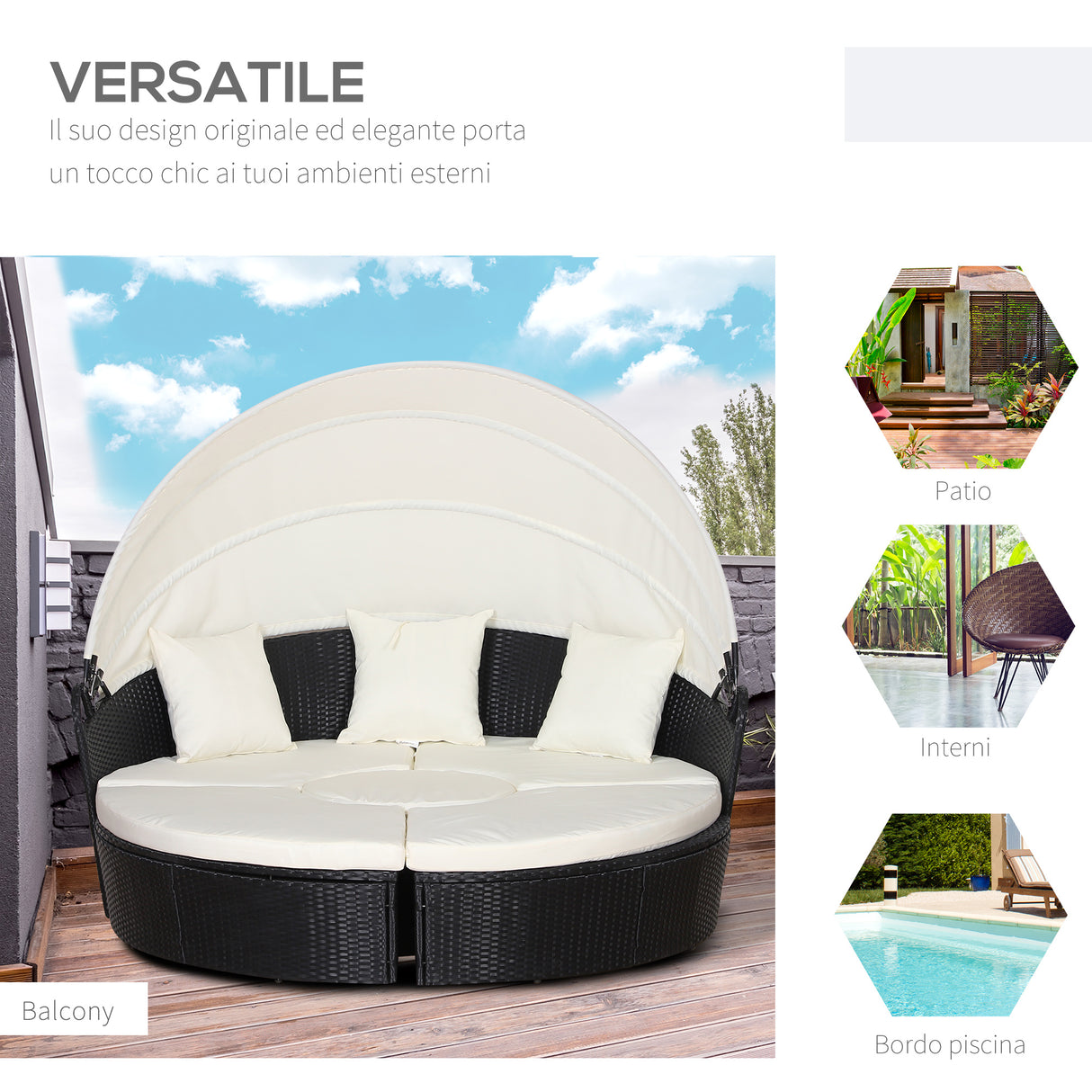 easycomfort easycomfort set componibile divano circolare da esterno in pe rattan nero e beige