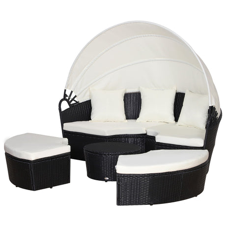 easycomfort easycomfort set componibile divano circolare da esterno in pe rattan nero e beige