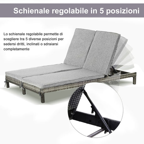 easycomfort easycomfort lettino sdraio prendisole a 2 posti in pe rattan con materassino grigio ean 8055776915005
