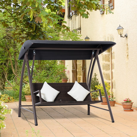 easycomfort easycomfort dondolo da giardino 3 posti in rattan pe e metallo con tettuccio e cuscini sfoderabili 198x124x179cm marrone