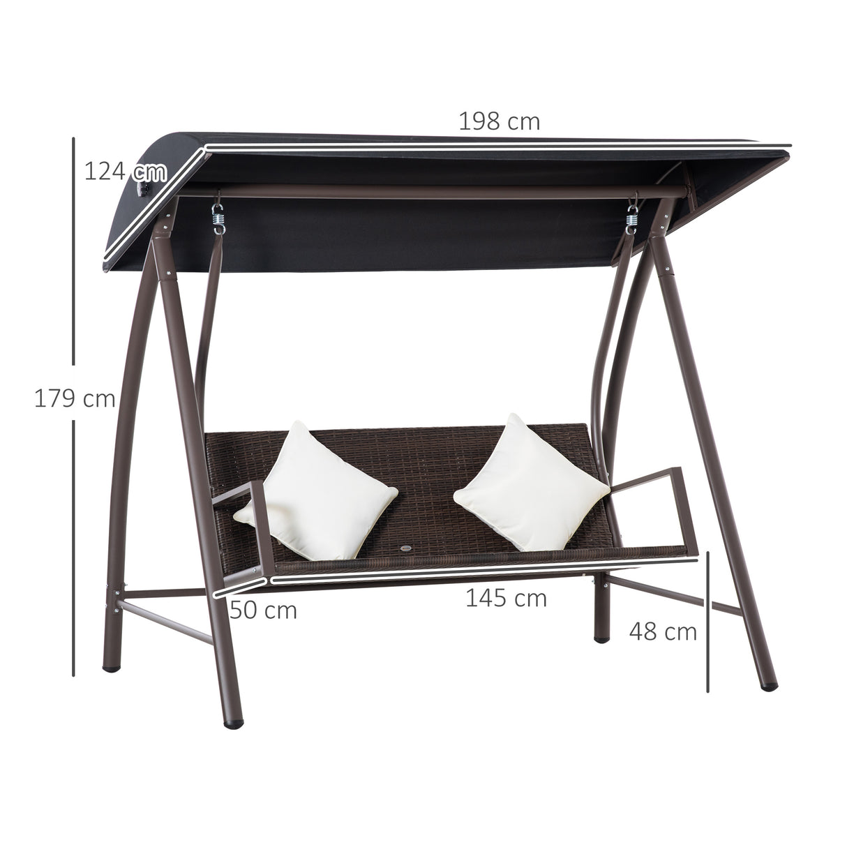 easycomfort easycomfort dondolo da giardino 3 posti in rattan pe e metallo con tettuccio e cuscini sfoderabili 198x124x179cm marrone