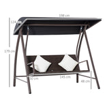 easycomfort easycomfort dondolo da giardino 3 posti in rattan pe e metallo con tettuccio e cuscini sfoderabili 198x124x179cm marrone