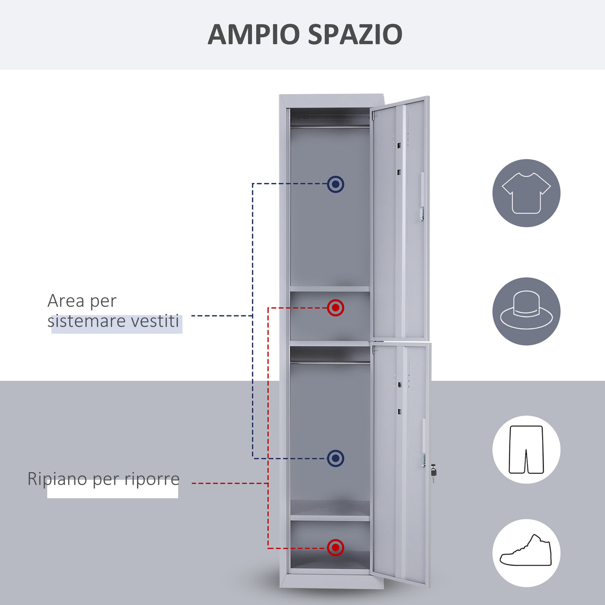 easycomfort easycomfort armadietto guardaroba in acciaio 4 ripiani 2 porte con chiusura di sicurezza grigio 38x46x180cm ean 8054111847179