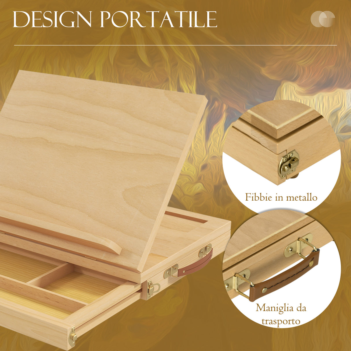 easycomfort easycomfort cavalletto per pittura pieghevole in faggio con angolazione regolabile e cassetto 33 5x26x26 cm