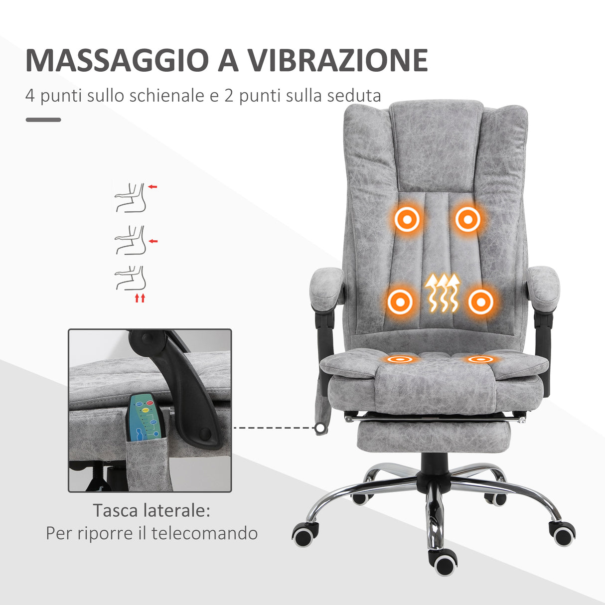 easycomfort easycomfort poltrona da ufficio massaggiante riscaldante altezza e reclinazione regolabili poggiapiedi retrattile 62x67x113 120cm grigio
