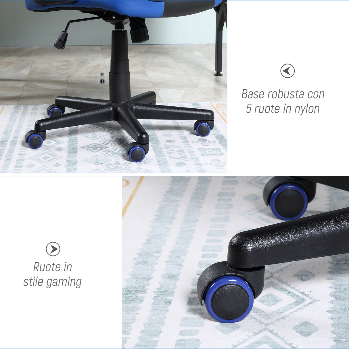 easycomfort easycomfort sedia gaming ergonomica poltrona da ufficio girevole con rotelle in pelle pu nera e blu altezza regolabile
