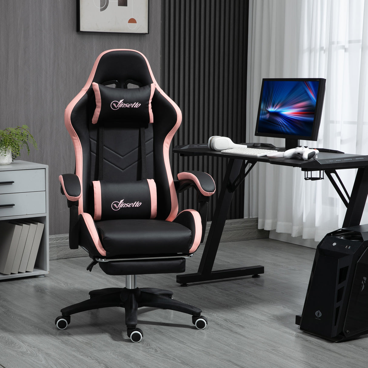 easycomfort easycomfort sedia da gaming rosa e nero con altezza regolabile e schienale reclinabile 65x65x121 129 cm