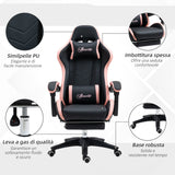 easycomfort easycomfort sedia da gaming rosa e nero con altezza regolabile e schienale reclinabile 65x65x121 129 cm