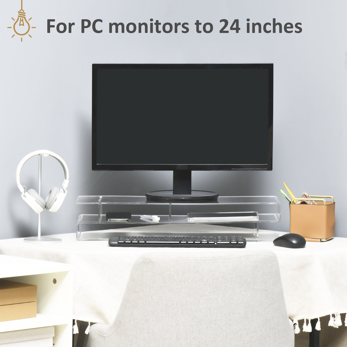 easycomfort easycomfort supporto per monitor pc in acrilico con scomparti centrali 57x19x11 5cm trasparente