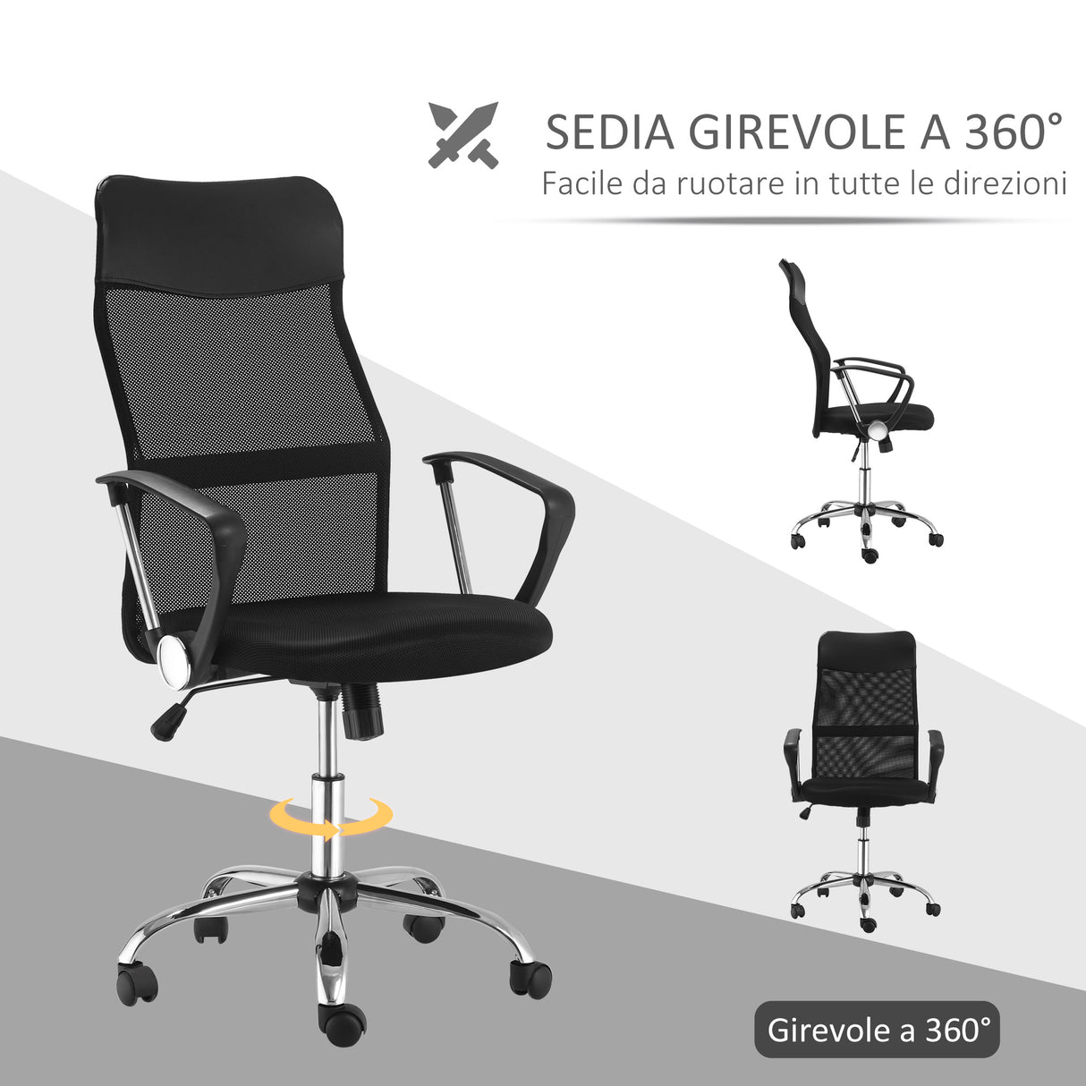 easycomfort easycomfort sedia ergonomica da ufficio girevole e dondolo con ruote altezza regolabile e schienale a rete nero