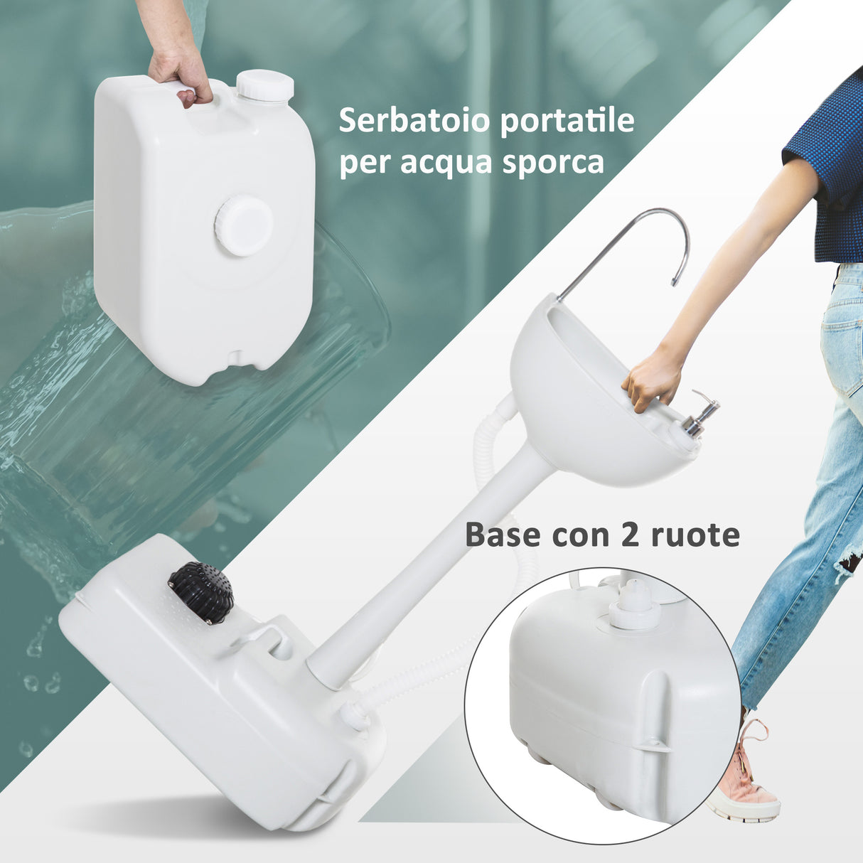 easycomfort easycomfort lavabo portatile da campeggio con 2 ruote serbatoio acqua 17l cisterna di scarico 24l e serbatoio sapone 3 5l ean 8055776911410