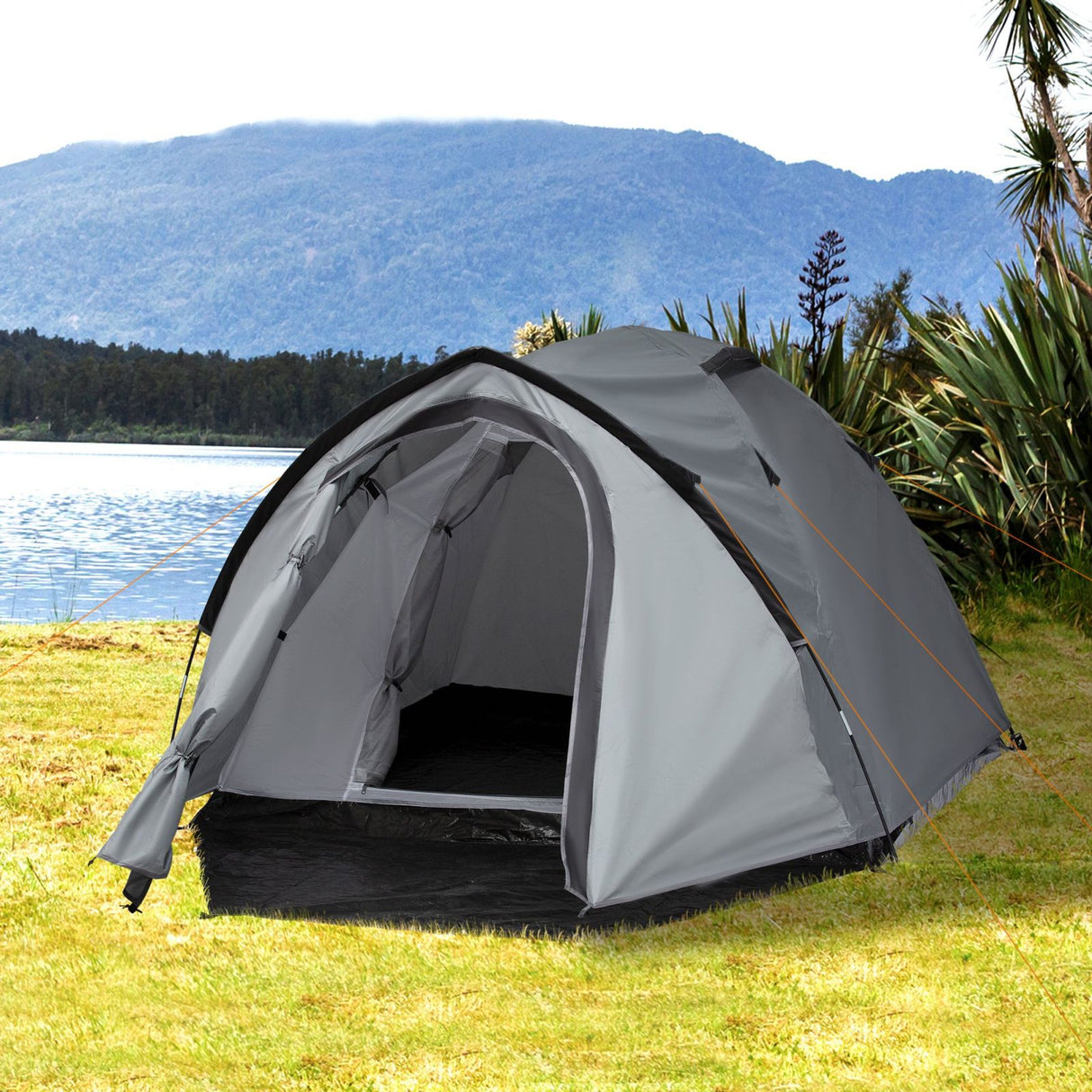 easycomfort easycomfort tenda da campeggio 4 posti impermeabile con vestibolo e finestre grigio ean 8055776911427