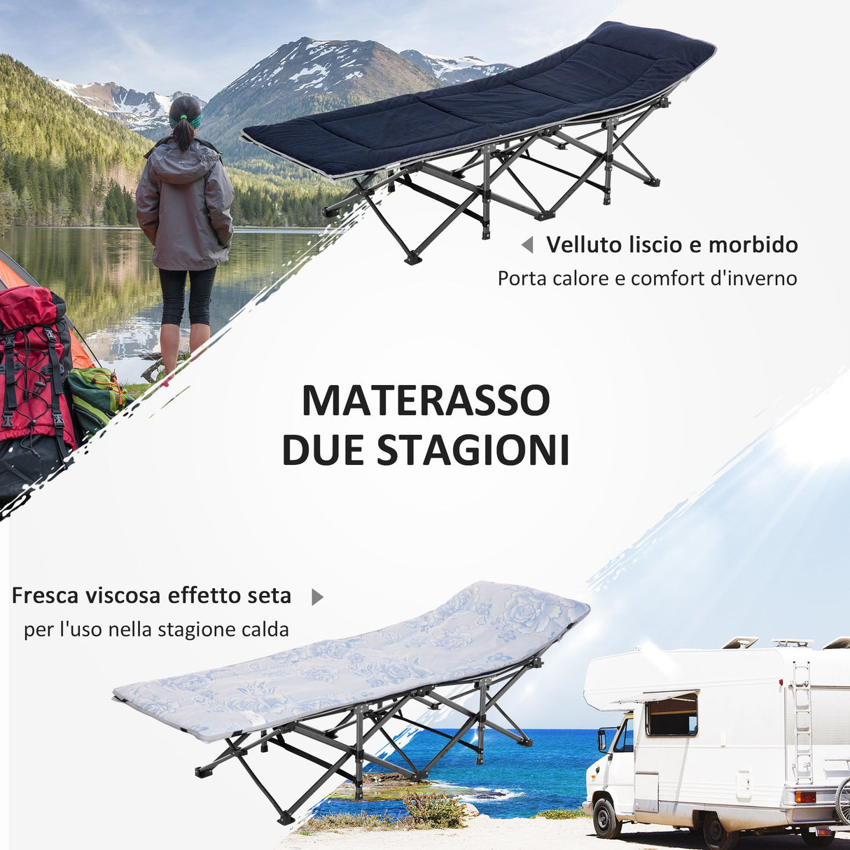 easycomfort easycomfort lettino pieghevole da campeggio per adulti con cuscino e borsa trasporto 188x64.5x53cm blu