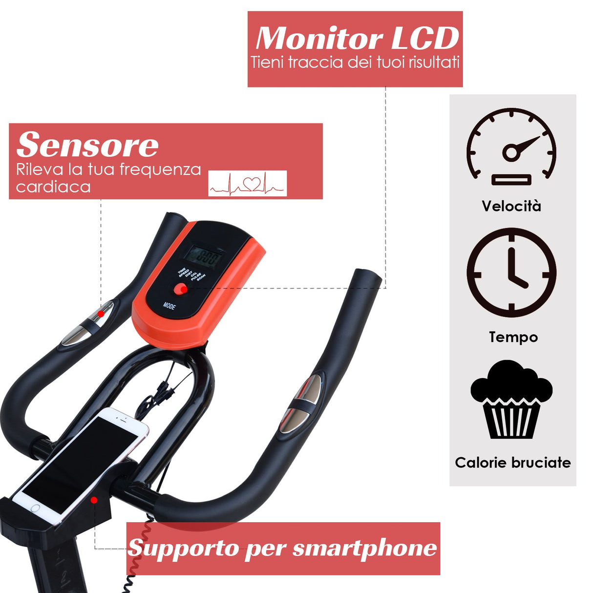 easycomfort easycomfort cyclette per allenamento aerobico con display lcd resistenza regolabile voltano 6 kg nero e rosso ean 8054144138374