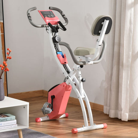 easycomfort easycomfort cyclette pieghevole 2 in 1 resistenza magnetica regolabile bici da fitness con sensore di frequenza cardiaca elastici per braccia rosa