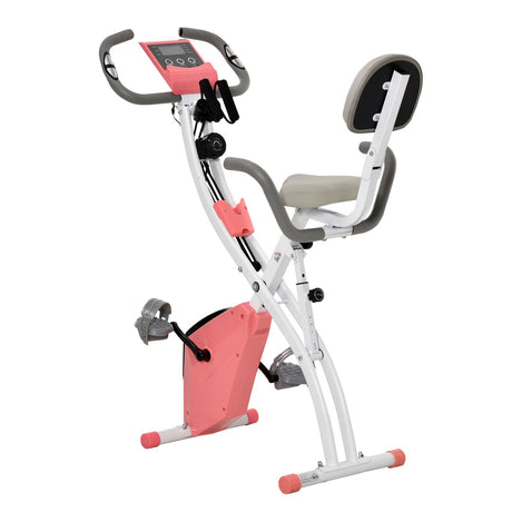 easycomfort easycomfort cyclette pieghevole 2 in 1 resistenza magnetica regolabile bici da fitness con sensore di frequenza cardiaca elastici per braccia rosa