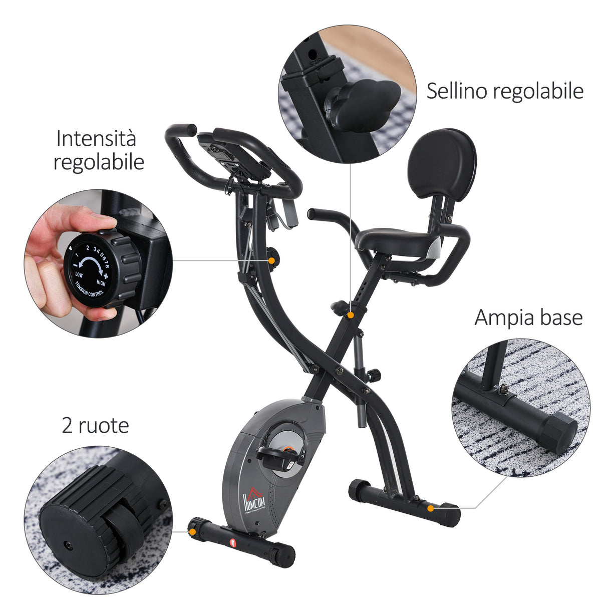 easycomfort easycomfort cyclette pieghevole con schienale bande elastiche e display lcd grigia ean 8054144138831