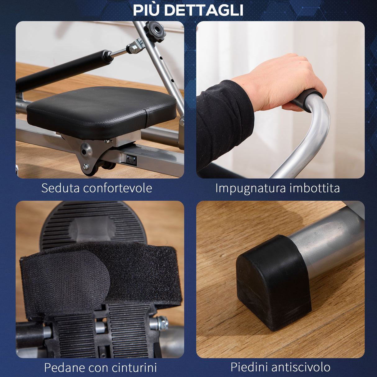 easycomfort easycomfort vogatore pieghevole 4 livelli di resistenza e display acciaio e abs 129x70x70 cm