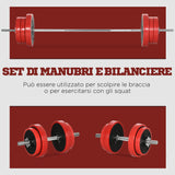 easycomfort easycomfort set bilanciere e dischi 65kg totali per workout in casa in metallo sabbia di ferro e gomma rosso